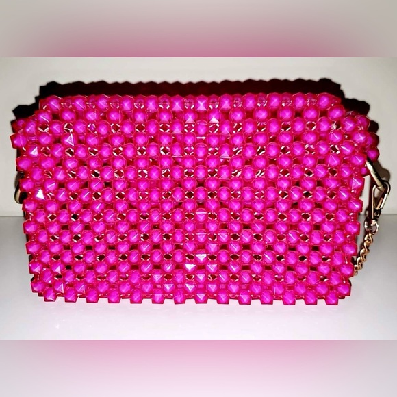 Handmade Woven Beads Crossbody / HandBag with Gold Chain Strap NEW - Picture 3 of 17